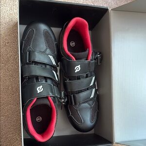 Peloton Black Shoes with Vibrant Red Lining